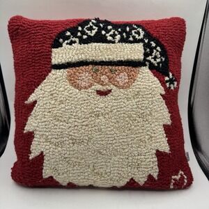 Chandler 4 Corners Hand Hooked 100% Wool Pillow Santa Christmas Laura Megroz